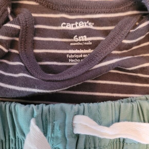Carter's Size 6 Months Blue Striped Onesie with Teal Shorts Outfit - Picture 2 of 3